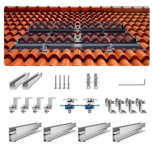 Verstelbare Zonnepaneel Montageset met 4 × 760 mm Rails – ideaal voor metalen, beton‑ en houten daken