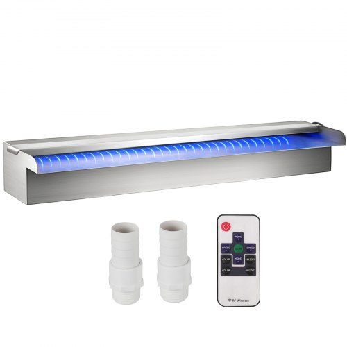 Zilver roestvrijstalen zwembadfontein met LED‑verlichting – Luxe watercascade voor tuin en zwembad